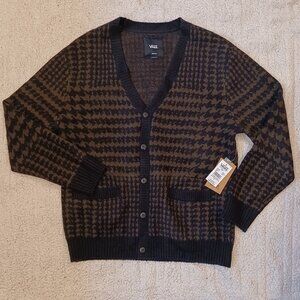 Van's Men's Size Medium  Cardigan Brown and Tan Houndstooth VN000JDYDRL